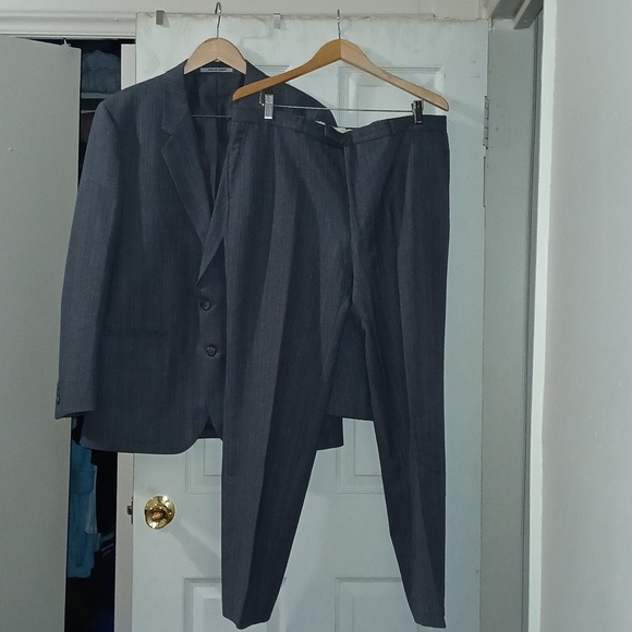 Men's Gray Pinstripe Suit - Two-Piece Blazer & Trousers